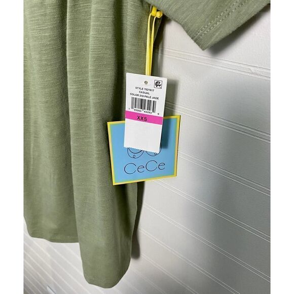 Cece Olive Green Square Scoop Neck Short Sleeve Blouse Women's size XXS NWT - Picture 2 of 6